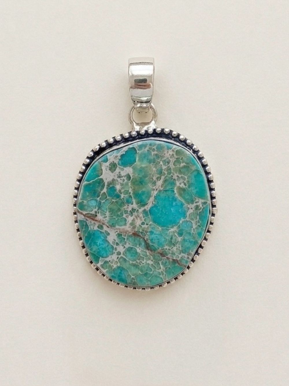 Sterling Silver Turquoise-Patterned Pendant - Sea Sediment Jasper